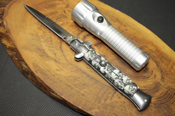 24.5 cm İtalyan Yeşil Stiletto Çakı Led Fener Hediyeli - Image 1