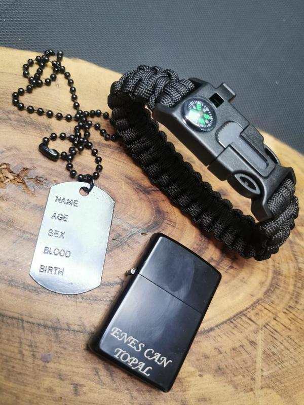 İsme Özel İpli Pusula Bileklik Kolye ve Zippo Çakmak - Image 1