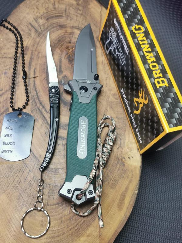 Kamp Outdoor Browning 21 cm Yeşil İpli Avcı Çakısı Seti  - Image 1