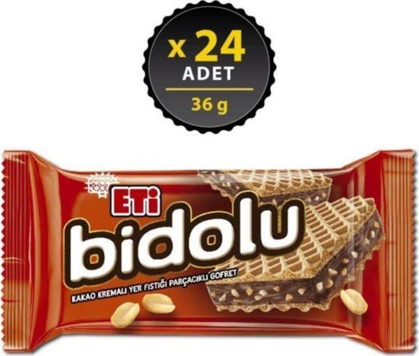 Eti Bidolu Kakao Kremalı Yer Fıstığı Parçacıklı Gofret 36 g x 24 Adet - Image 1