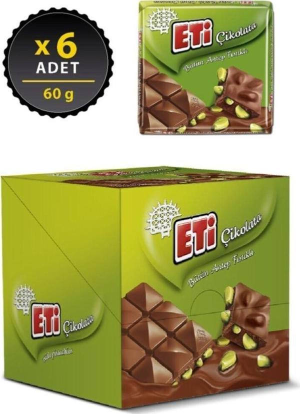 Eti Çikolata Antep Fıstıklı Kare 60 G X 6 Adet - Image 1