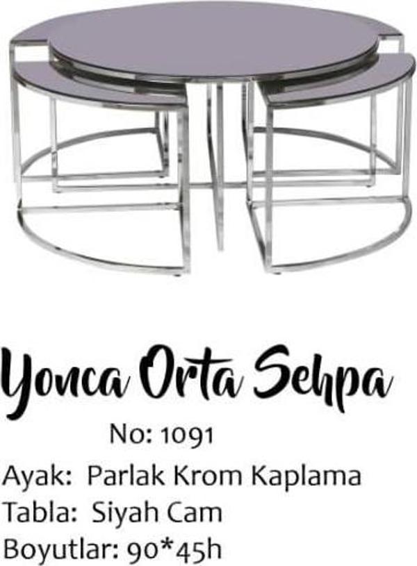 Brc YONCA Zigon-Orta Sehpa Düz Siyah Temper Cam Metal gümüş renk Kaplama El Yapım - Image 1