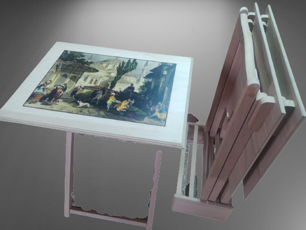 Çanta Zigon 17425 RESİMLİ büyük model Parlak Bayaz Lake Kayın ayak MDF El Yapım - Image 1