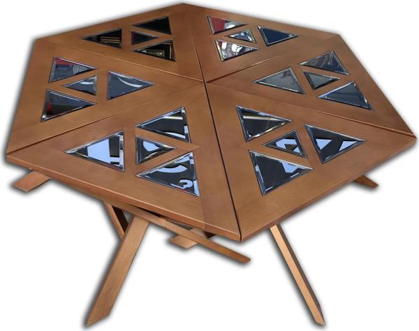 Orta Sehpa-Zigon 13668 Yonca Model Geometrik Ceviz Kayın Retro Mdf tabla El Yapım - Image 1