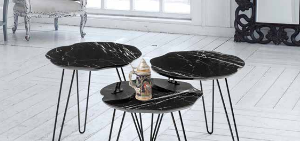 Zigon 11798 OSM Papatya Model Parlak Siyah Ahşap MDF tabla Metal V ayak El Yapı - Image 1