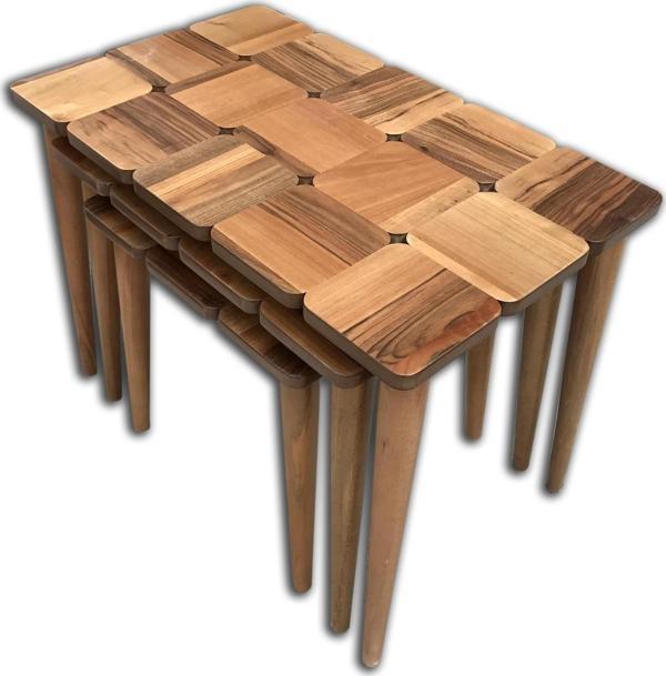 Zigon 13792 KARELİ Tabla MODEL Kayın Retro Ayak Parlak Açık Ceviz Natüre El Yapım - Image 1