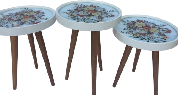 Zigon 13912 ÇEMBER Model Kayın RETRO Natüre Renk Ayak Üst Tabla cam üstü baskı - Image 1