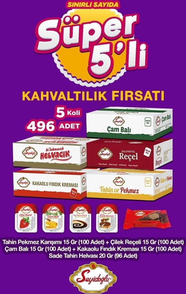 Seyidoğlu Süper 5'li Kahvaltılık Fırsatı 5 Koli 496 Adet - Çilek - Kakaolu Helva - Image 1