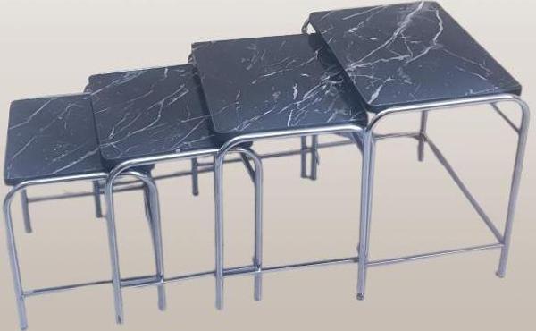 Zigon Sehpa 14006 Demet Model Metal Nikelaj Ayak Siyah Mermer Desen Tabla El Yapı - Image 1