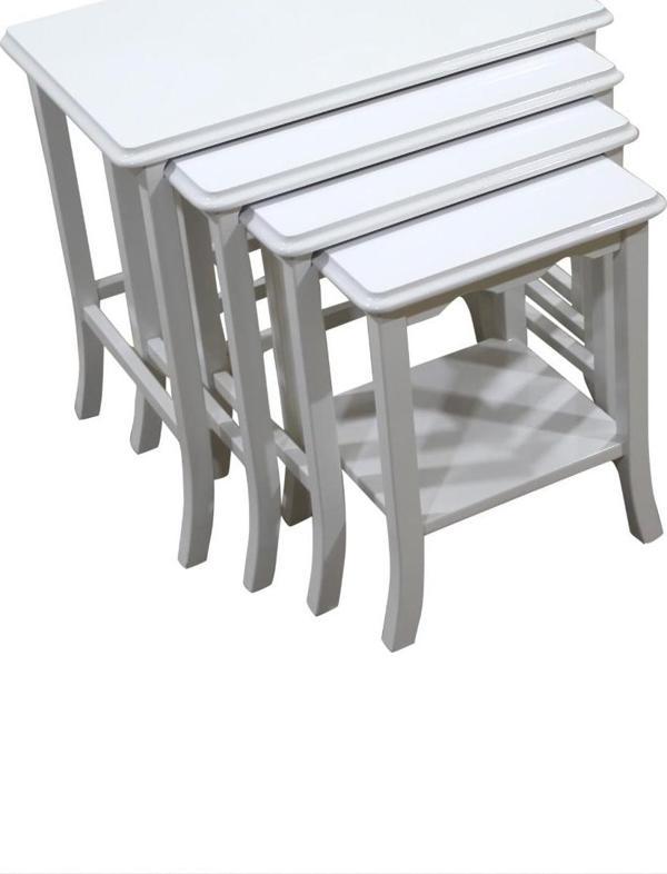 Zigon Sehpa 14599 Kayın Ahşap Klasik Model Lake Parlak Beyaz Renk 4lü El Yapım - Image 1