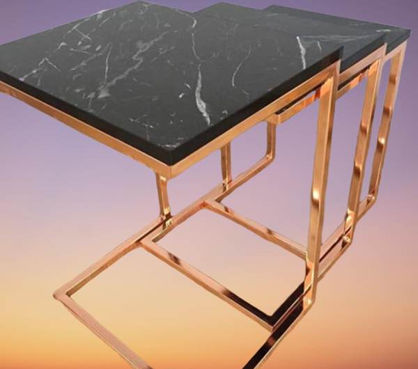 Zigon ZLF 14138 Model ROSE bakır renk Kaplam ayak MDF siyah mermer tabla El Yapım - Image 1