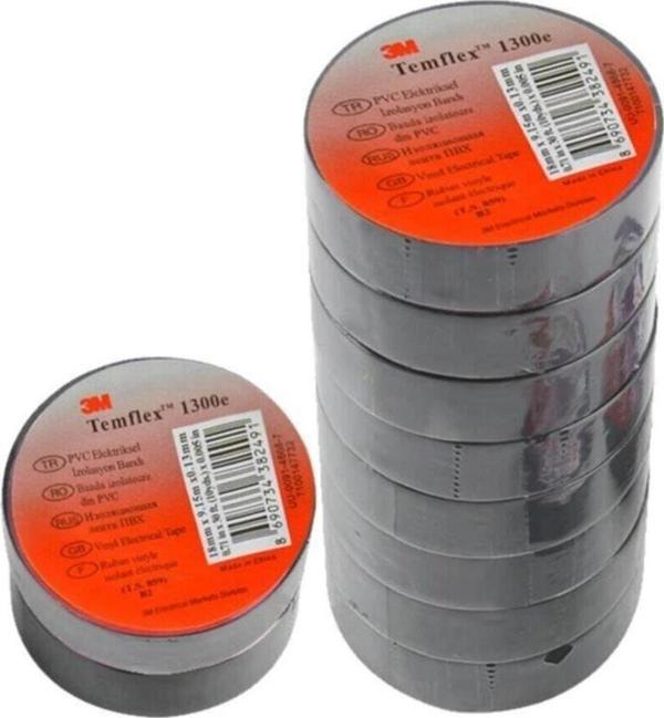3m Elektrik Bantı Temflex 1300e Izole Bant 10 Adet Siyah - Image 1