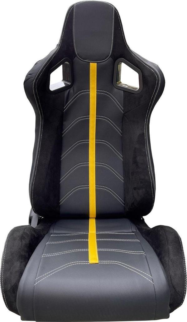 Spor Koltuk Siyah Deri Kumaş Sarı Şeritli 1 Takım 2 Adet - Image 1