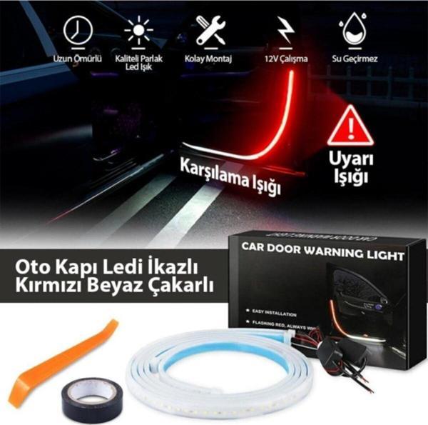 Oto Araç Kapı Ledi Kapı Uyarı Işığı Kırmızı Beyaz Çakarlı 2 Adet - Image 1