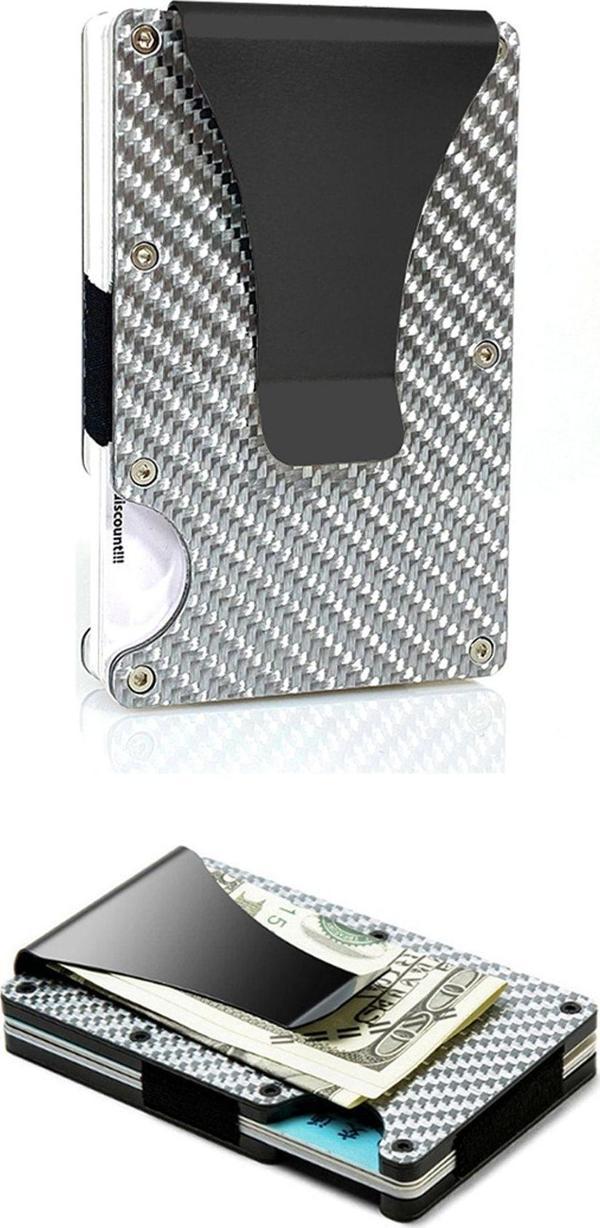 Cüzdan Kartlık Kredi Kartı Cüzdanı Metal Karbon Silver - Image 1