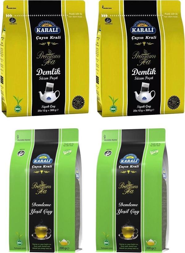 Karali Premium Demlik Poşet Çay 300 gr + Demleme Yeşil Çay 200 gr 4 lü Paket - Image 1