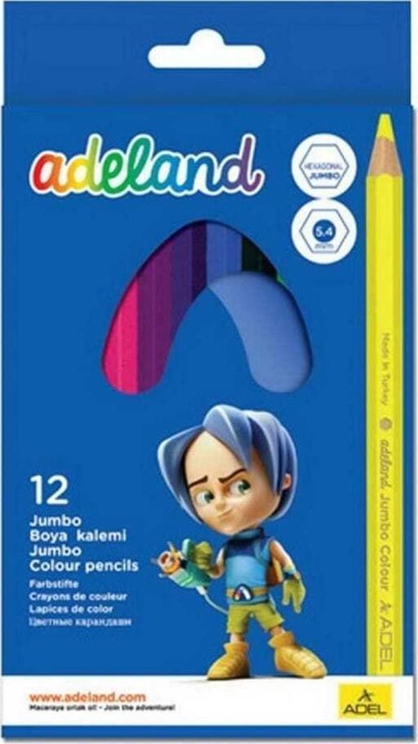 ADELAND Jumbo Üçgen Gövde Boya Kalemi 12 Renk (5,4mm) - Image 1