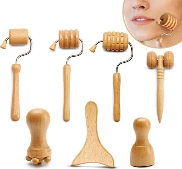 Mini Ahşap Yüz Masaj Aparatı & Madero Terapi Guasha 7'li Set - Image 1