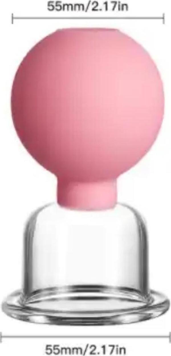 Silikon Vakumlu Boyun Bölgesi Kullanım İçin Cam Masaj Kupası No:4 Pembe Renk - Image 1