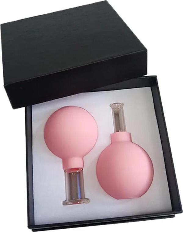 Silikon Vakumlu Cam Yüz Masaj Kupası 2'li Set Pembe Renk - Image 1