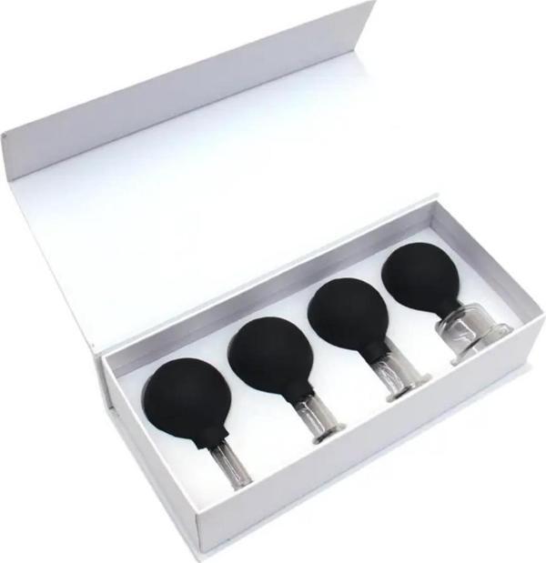 Silikon Vakumlu Cam Yüz Masaj Kupası 4'lü Set Siyah Renk - Image 1