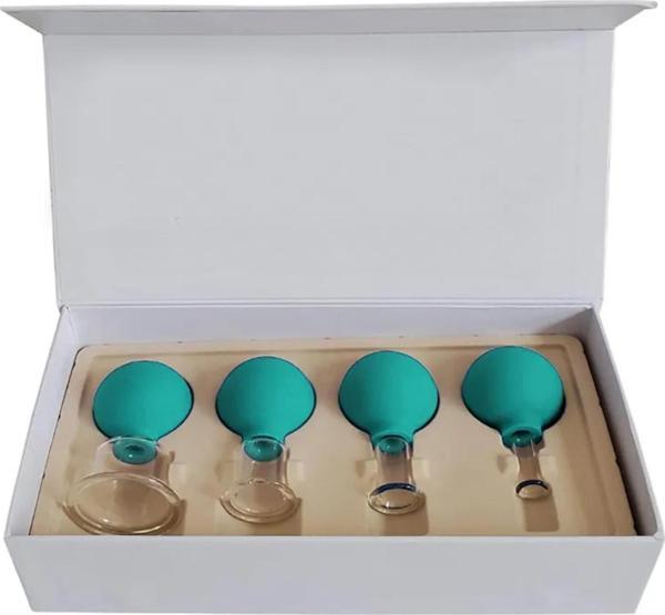 Silikon Vakumlu Cam Yüz Masaj Kupası 4'lü Set Yeşil Renk - Image 1