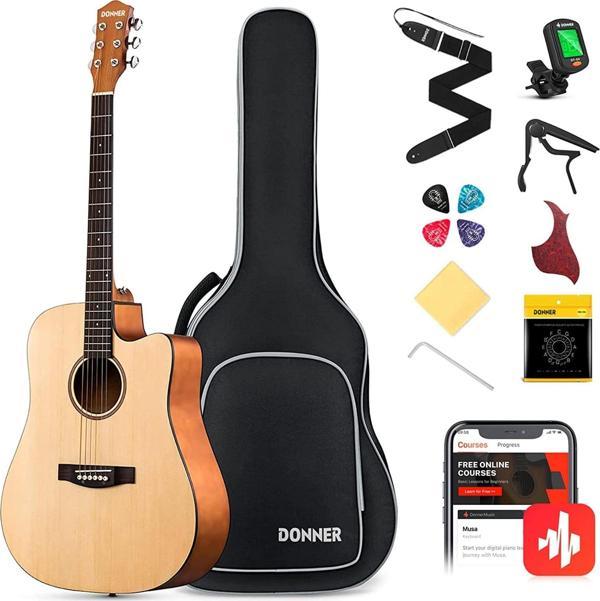 Donner DAD-140C Dreadnought Akustik Gitar Paketi (Natural) - Image 1