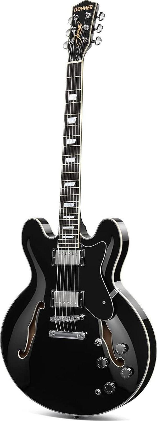 Donner DJP-1000 Semi-Hollow Elektro Gitar (Siyah) - Image 1