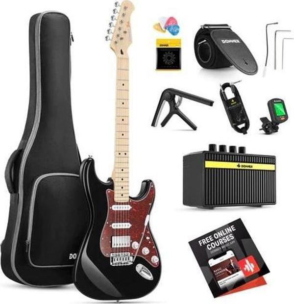 Donner DST-152 Full-Size ST Elektro Gitar Seti (Siyah) - Image 1