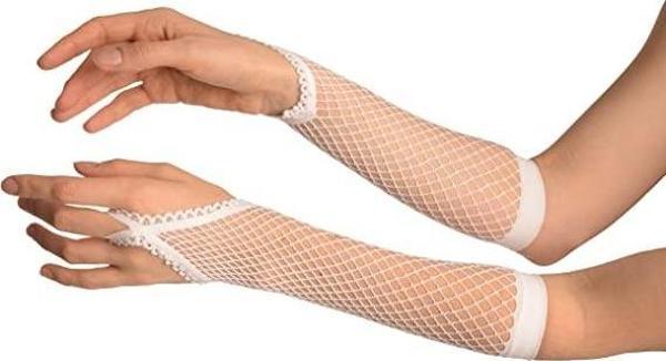 Parti Aksesuar Beyaz Renk Parmak Arası File Örgü Eldiven 26 cm - Image 1