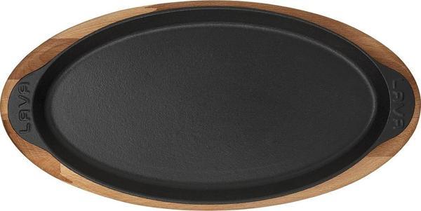 Lava Döküm Balık Tabağı Döküm Demir Yekpare Kulplu Kayın Servis Ahşabı 15x29cm. - Image 1