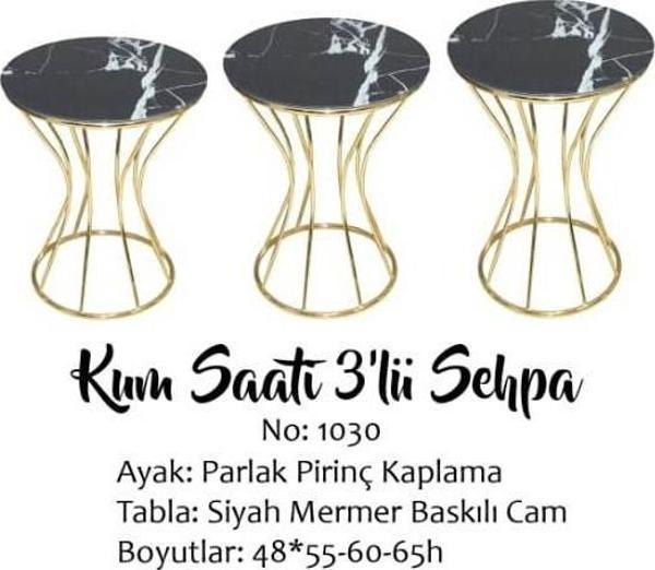 Brc KUM SAATİ 13396 Zigon Siyah Mermer Desen Temper cam Metal GOLD Renk El Yapım - Image 1