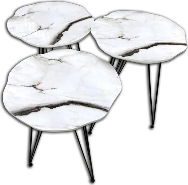 Zigon 13706 PAPATYA Model Metal  Beyaz V Ayak Ahşap Beyaz mermer Tabla El Yapım - Image 1