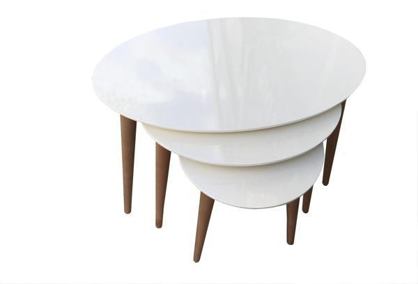 Zigon 13710 Sehpa Kayın Retro Konik Ayak Model Oval Beyaz Tabla ceviz El Yapım - Image 1