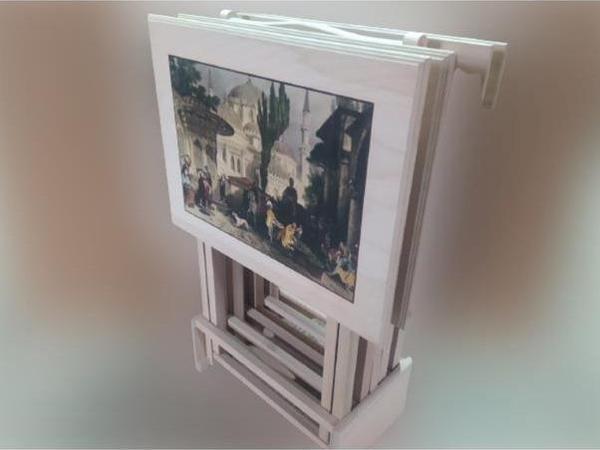 Zigon 17426 Çanta Sehpa Resim Büyük HAM Kayın Ayak Dikdörtgen Natüre El Yapım - Image 1