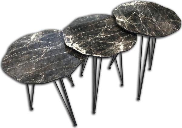 Zigon 17975 PAPATYA Ahşap Siyah Mermer Desen MDF Tabla Metal Ayak V Ayak El Yapım - Image 1