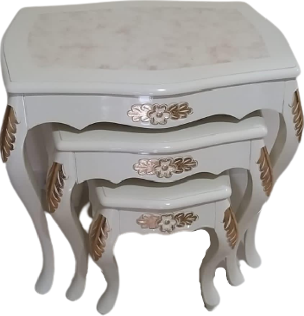 Zigon Sehpa 18568 VİNTAGE Klasik Model Kayın Aslan Oyma Ayak Parlak Beyaz El yapı - Image 1