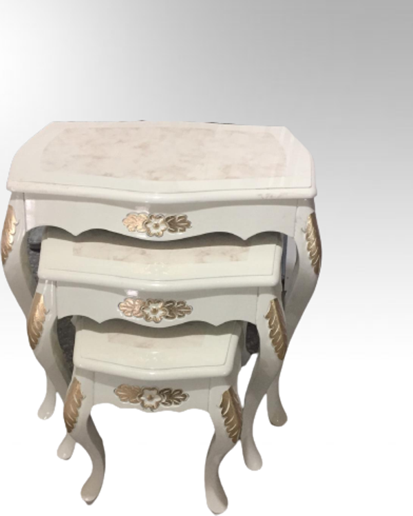 Zigon Sehpa 18569 VİNTAGE Klasik Model Kayın Aslan Oyma Ayak Parlak Krem El yapım - Image 1
