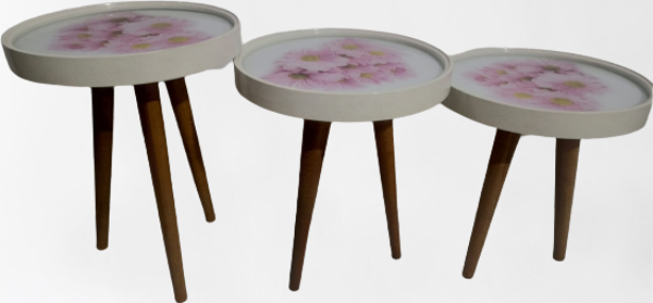 Zigon19628 Sehpa Çember PEMBE KARANFİL Model Kayın Retro Ceviz 3 Ayak Üstü Cam - Image 1