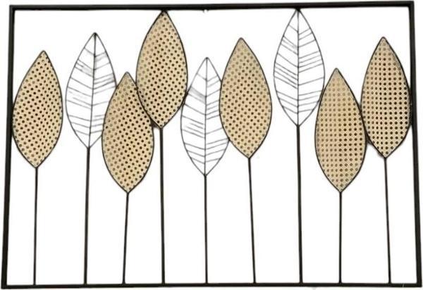 T.Concept Dekoratif Şık Yaprak Desenli Metal Gold Tablo 100 cm - Image 1