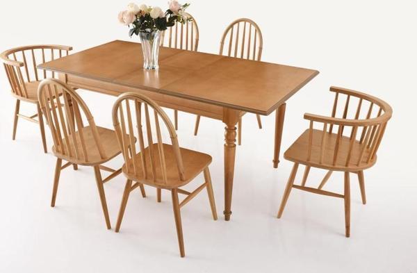 Elegant Ada Ağaç Açılır Yemek Masa 6 Sandalye Takımı - Image 1