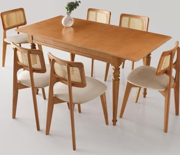 Soho Zion Ağaç Açılır Yemek Masa 6 Sandalye Takımı 80X120 - Image 1