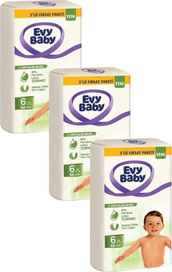 Evy Baby Bebek Bezi 6 Beden Xl 3'lü Fırsat Paketi 15+ Kg 168 Adet - Image 1