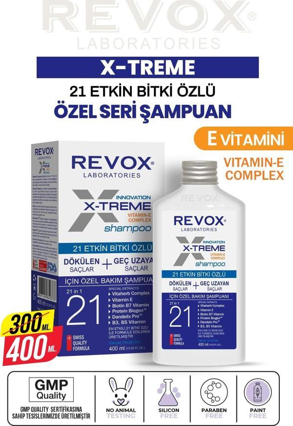 Revox X-treme Dökülen Ve Geç Uzayan Saçlar Için E Vitamini Katkılı Ekstra Bakım Şampuanı 400ml - Image 1