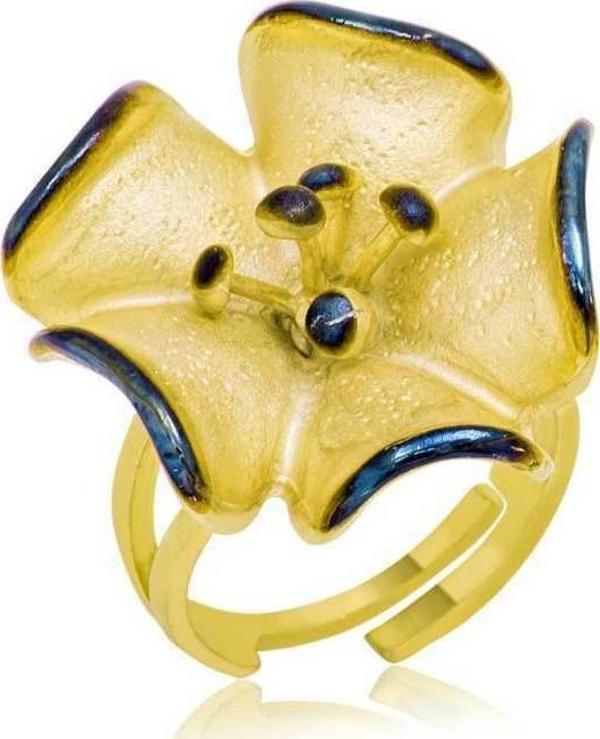 Gümüş Gold Sarı Çiçek Bayan Yüzük - Image 1
