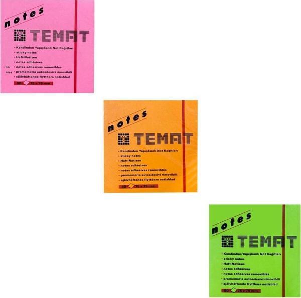 Temat 75 X 75 Mm Postit - Yapışkanlı Kağıt Fosforlu Turuncu - Pembe - Yeşil - Image 1