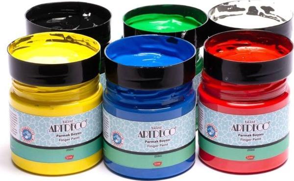 Artdeco Yıkanabilir Parmak Boyası 6 Renk x 250 ml Kavanoz (Pratik Kullanım) - Image 1