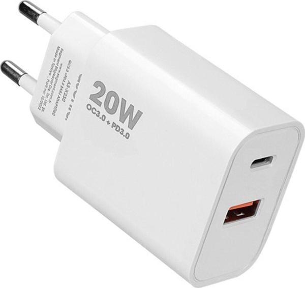 As-X230 20W Pd3.0-Quick Charge Qc3.0 Type Usb-C + Usb A Hızlı Beyaz Ev Şarj Adaptör - Image 1
