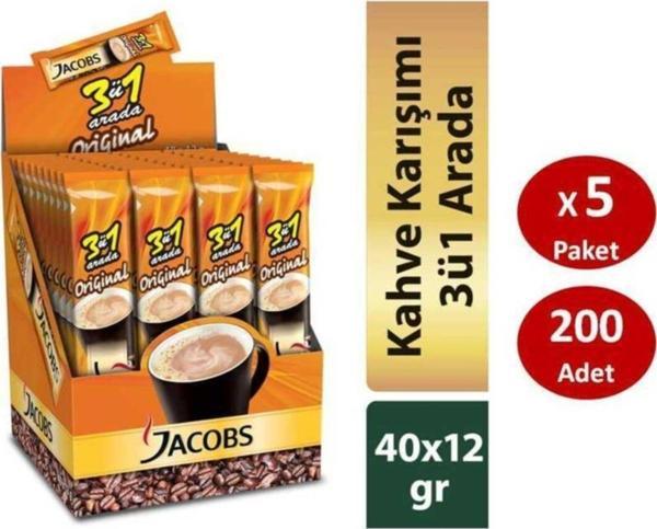 Jacobs 3ü1 Arada Hazır Kahve 40lı Paket X 5li Set - Image 1
