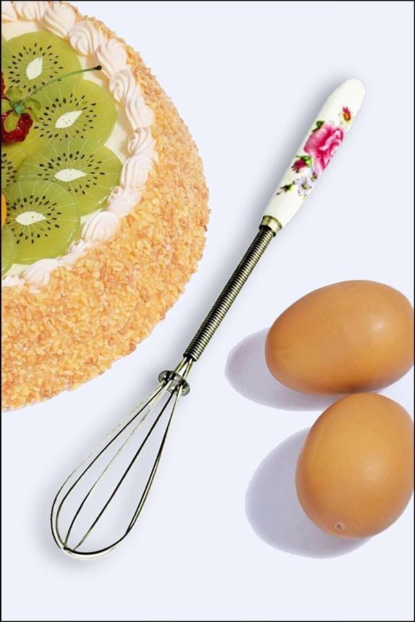 Ramdet Mini Porselen Saplı Kahve Çırpıcı  Süt Yumurta Çırpıcı 20 cm Desenli Küçük Karıştırıcı - Image 1